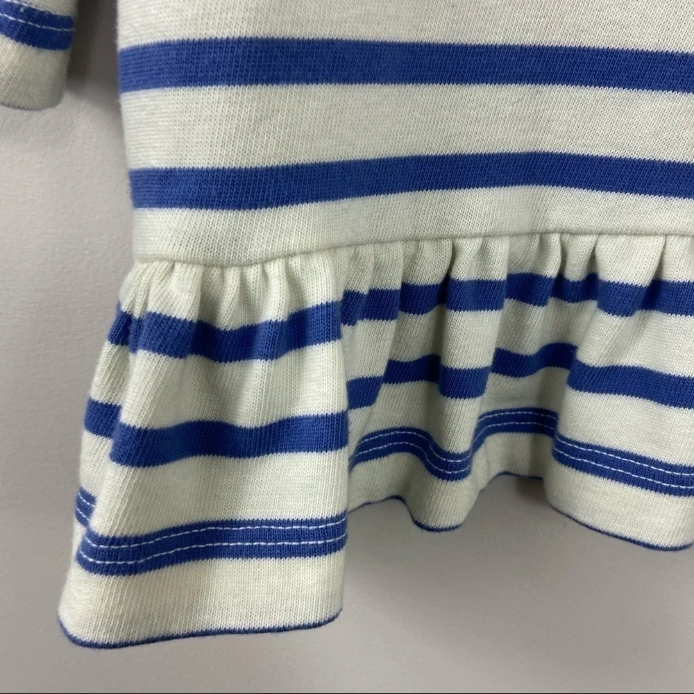 Kate Spade Stripe Brooke Street Ruffle Blue & Cream Pima Cotton Top Large